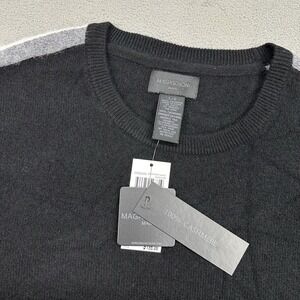 Magaschoni 100% Cashmere Crewneck Sweater Mens L Black‎ w/ White Gray Stripe